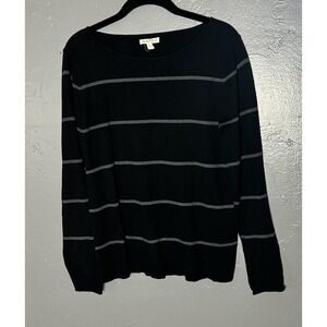 Eileen Fisher Women's Sweater Organic Cotton And Cashmere Size S Black W/stripes